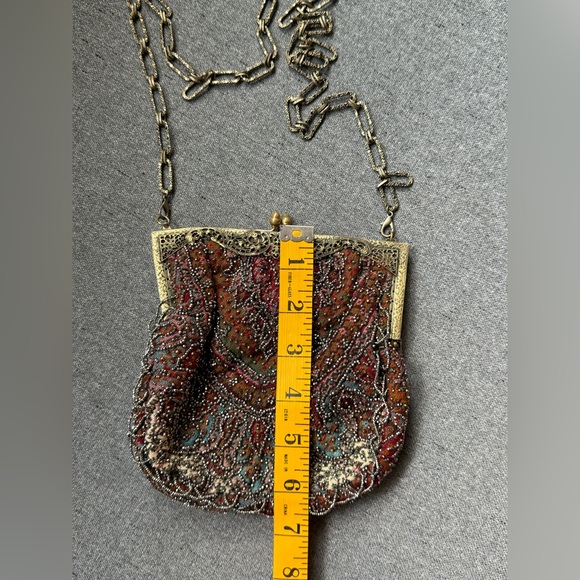 Exceptional Antique Purse Paisley Fabric, Tiny Steel Beads Stunning Frame 7x6